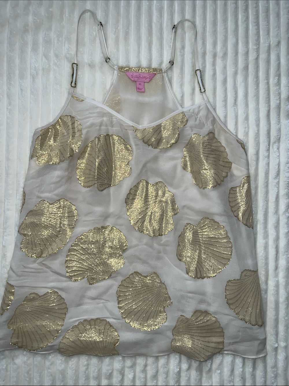 Lilly Pulitzer Sheer Cream Cami with Gold Shells